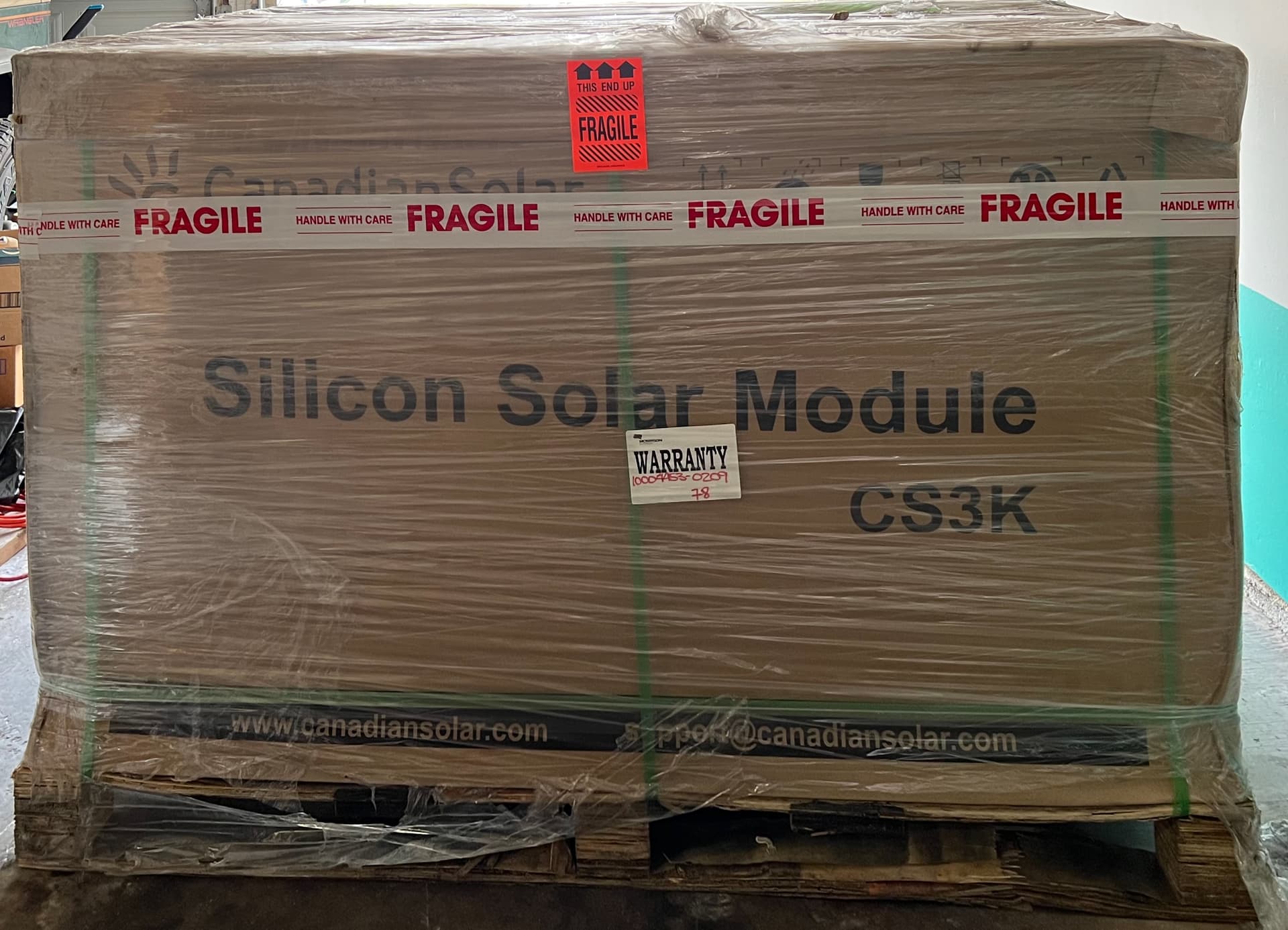 A pallet of solar panels